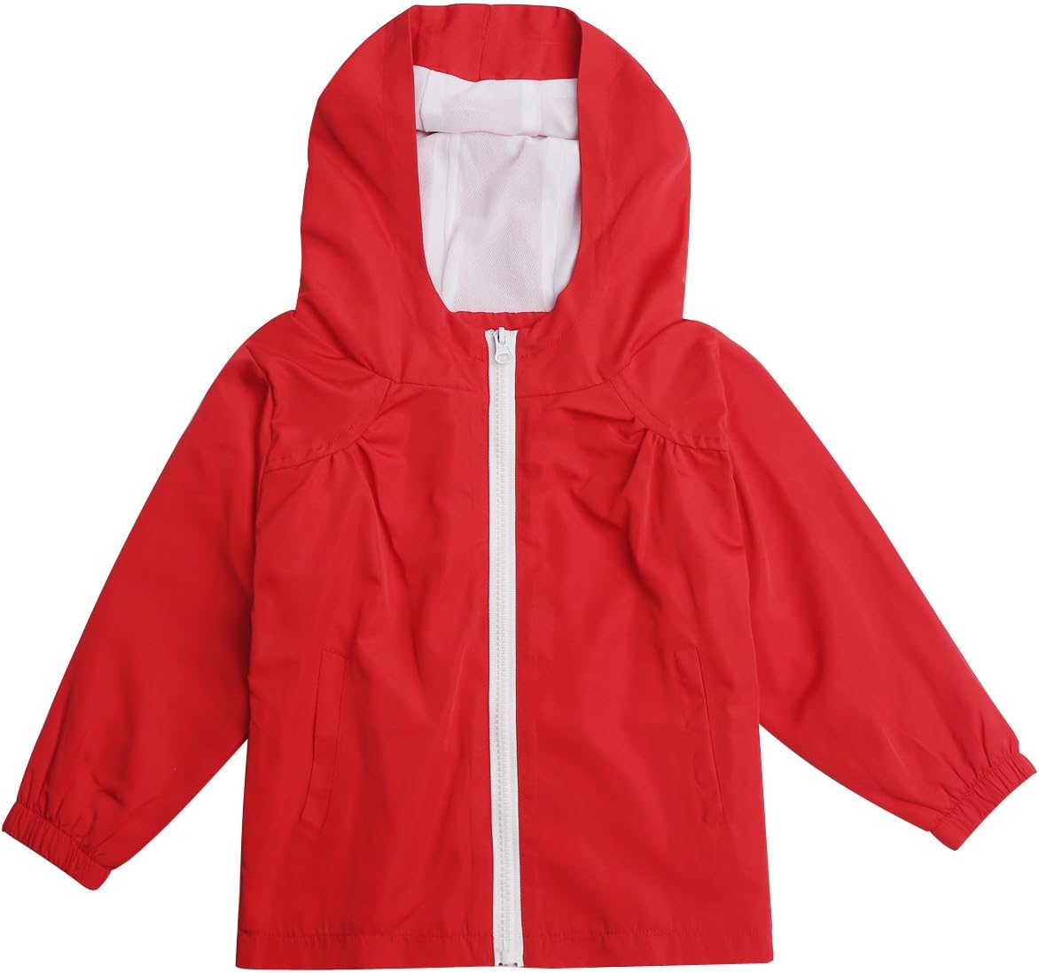 STIME Children's Boys Girls Waterproof Raincoat Jacket with Hooded Red