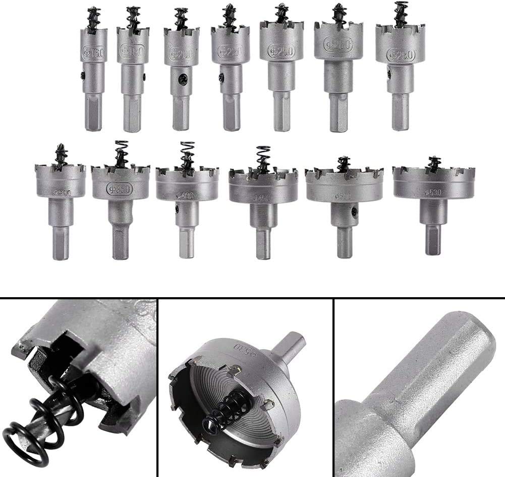 Set di 13 seghe a tazza 16-53 mm, in acciaio inox e metallo duro, punte in lega di carburo di tungsteno (TCT), punte per trapano in metallo con denti multipli