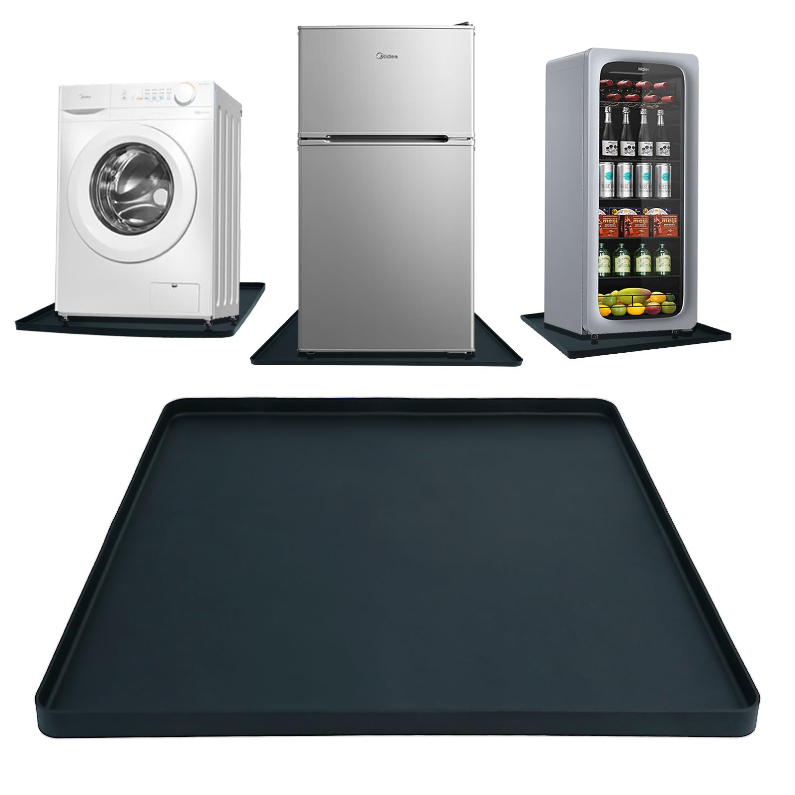 Mini Fridge Silicone Mat with Raised Edges, 23.6"x23.6"x0.8" Leak-Proof Refrigerator Drip Tray, Thickened Mini Fridge Mat for Carpet, Floor Protector for Mini Fridge, Washer, Dryer, Wine Cooler
