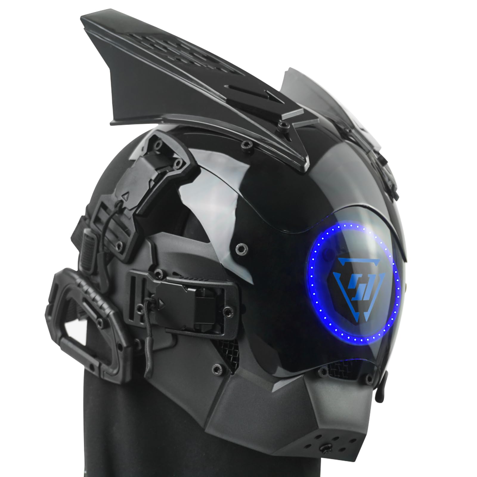 Punk LED Light Mask with Blue Neon Glow, DIY Accessories Set - Adjustable Techwear Half Helmet for Cosplay Halloween, Techwear Costume - Image 3