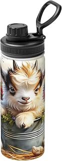 Rustic Spring Baby Goat Insulated Kettle 18oz | Sports Water Kettle With Handle Stainless Steel Double Wall Vacuum Insulated Water Bottle For Athletics,Travel,Gym