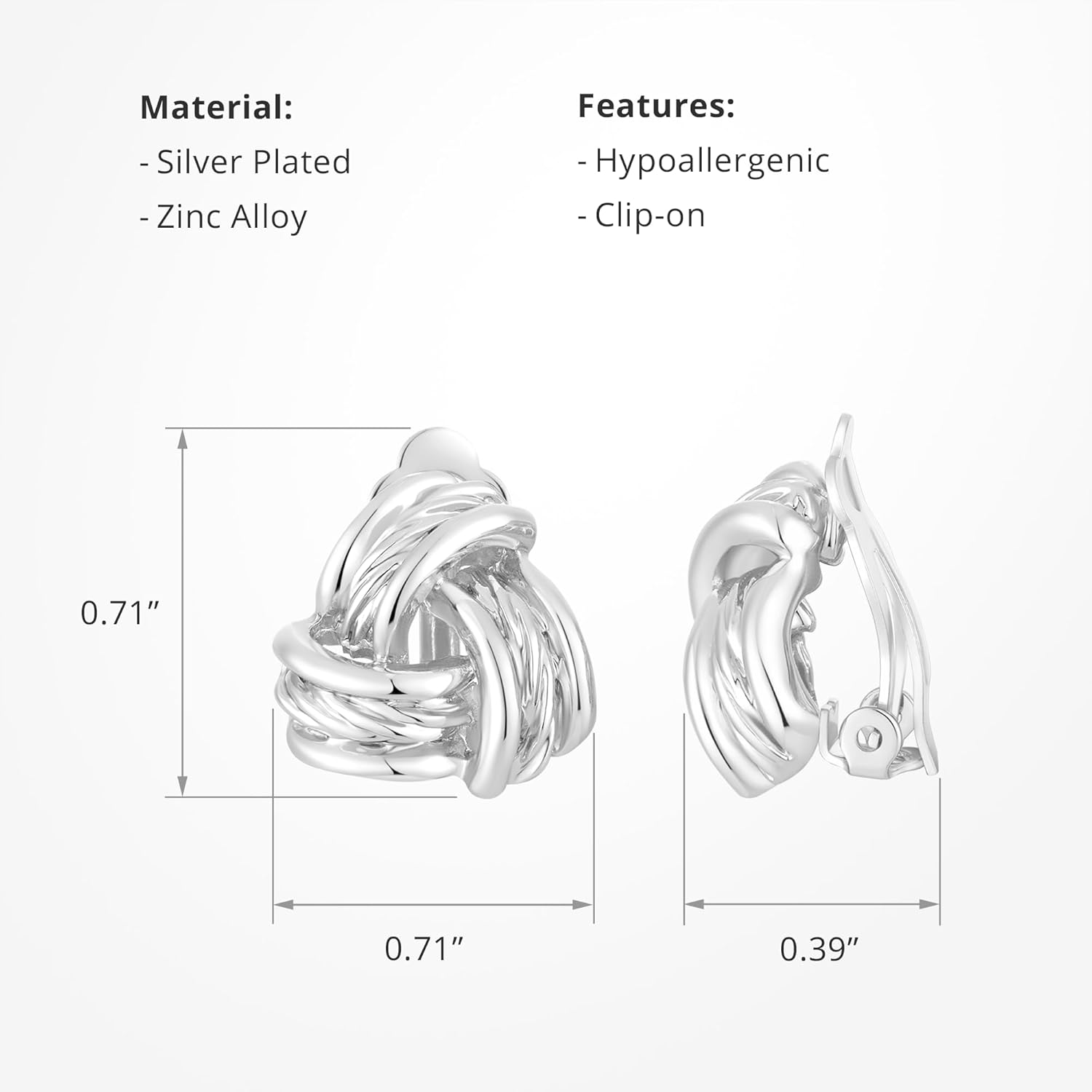 CoBi Clip on Chunky Earrings for Women, Silver 18K Gold Plated Vintage Textured Ribbed Knot Earring, Geometric Rectangle Heart Seashell Rope, Trendy Fashion Jewelry, Lightweight & Hypoallergenic, Gift