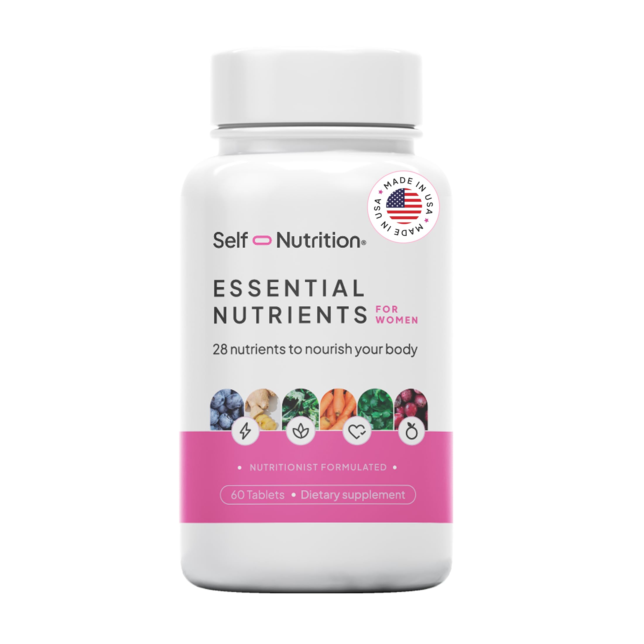 SELF NUTRITION Vegan Multivitamins for Women - Once Daily - 28 Nutrients - Boost Energy, Sleep, Hair, Skin, Nails & Reduce Cravings - Keto, Vegan, Gluten Free, USA, 2-Months Supply