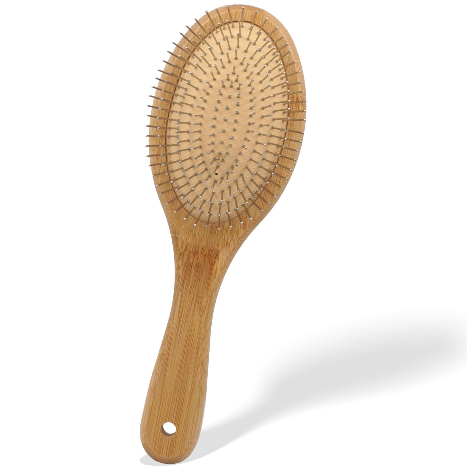 Bamboo Hair Brush, with Metal Bristles - Anti-Static, for Smoothing & Massage & Detangling, for All Hair Type, Men, Women