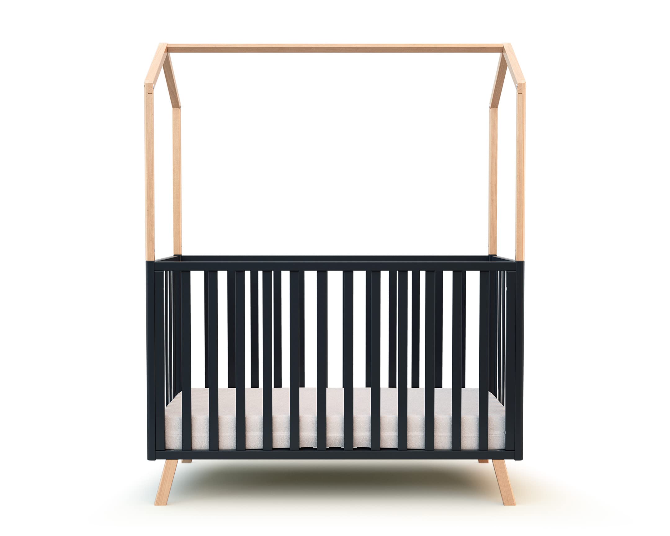 AT4 - Cuna bebé casita evolutiva CONFORT madera - Haya Barnizada/Gris grafito - 60 x 120-125,50 x 64 x 158 cm