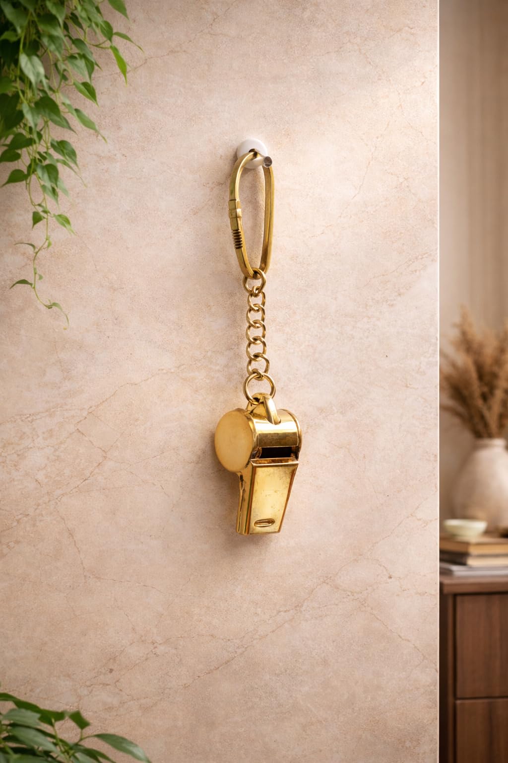 Brass Whistle Keychain | Solid Metal Mini Whistle with Key Ring
