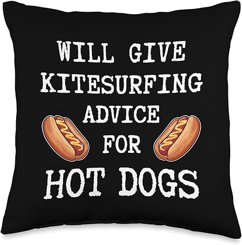 Kitesurfing Gifts Kitesurfer Equipment Kitesurf Advice for Hot Dogs Sports - Almohada divertida de kitesurf, 16 x 16 pulgadas, multicolor