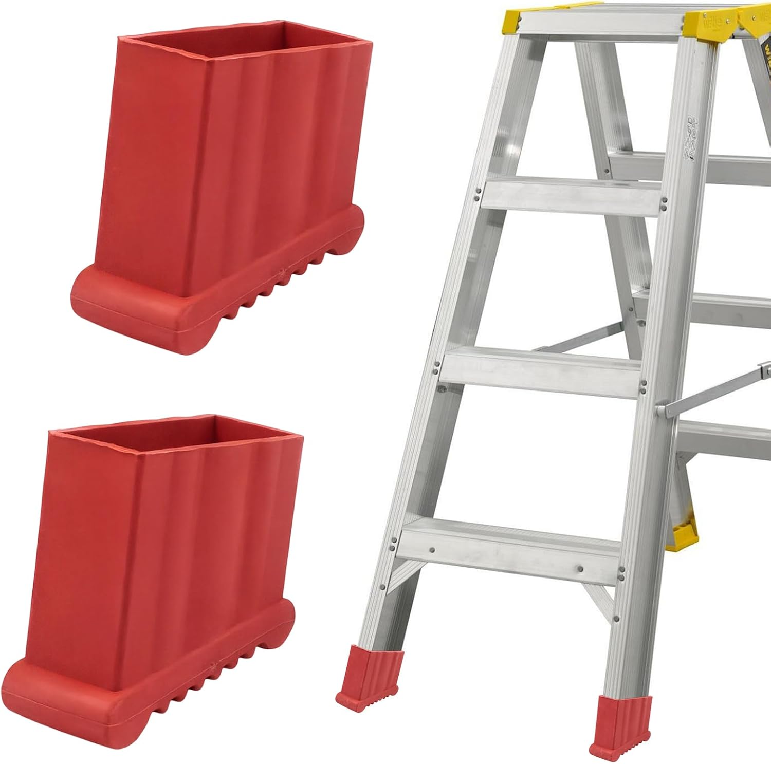 2 PCS Non-Slip Rubber Ladder Feet Covers Universal Extension Step Ladder Leg Caps Anti-Skid Replacement Pads for Folding Stepladders Safety Bumpers, Red