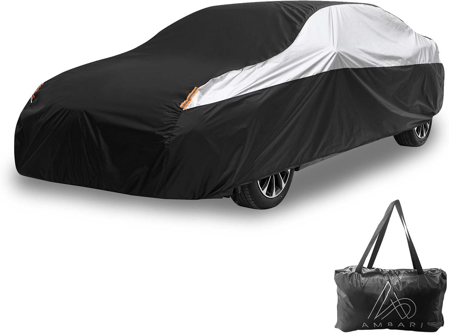 Waterproof All Weather Outdoor Car Cover, Compatible With Dodge Charger, Black and Silver Sun Protection Full Exterior Cover for Sedan Length up to 216 Inches