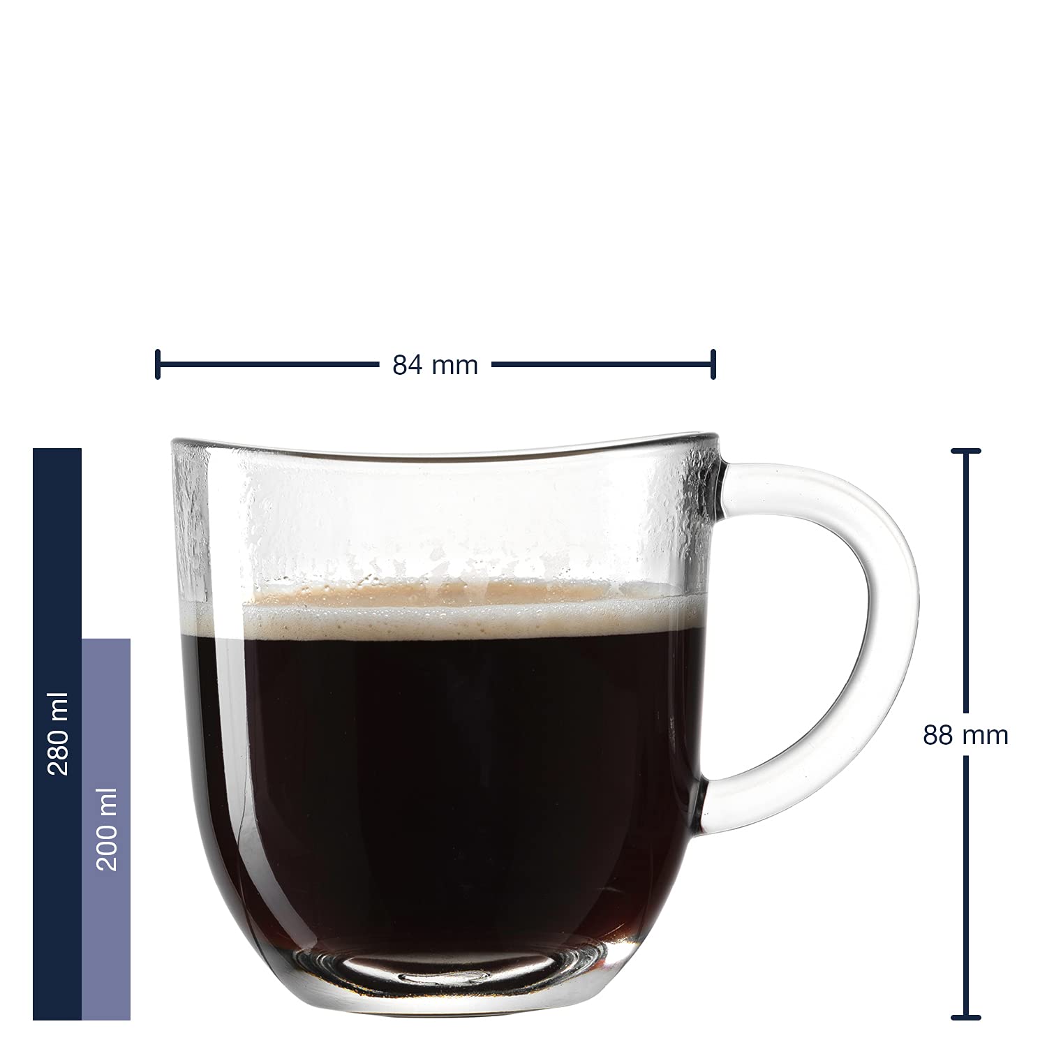 Leonardo Napoli 024202 Lot de 6 tasses à café en verre avec anse Passe au micro-ondes 280 ml
