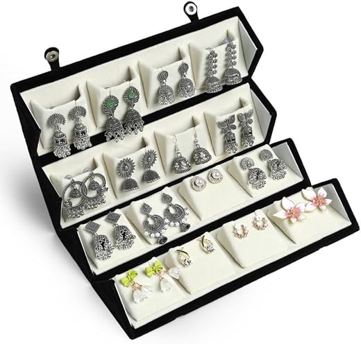 Premium Oxidized Designer Stud Earrings Set of 16 with Folding Jewelry Box | Stylish Traditional & Modern Earrings Set for...