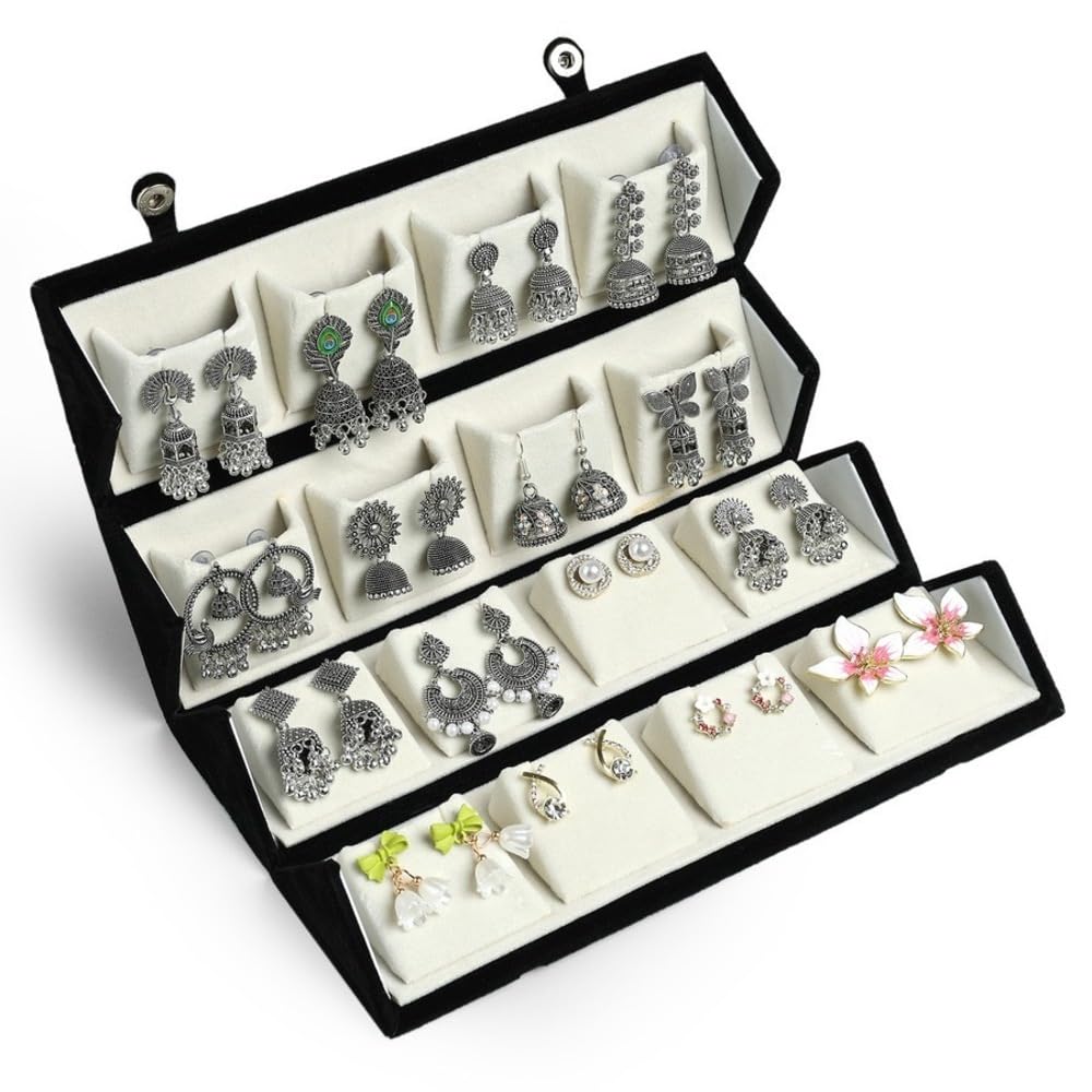 Premium Oxidized Designer Stud Earrings Set of 16 with Folding Jewelry Box | Stylish Traditional & Modern Earrings Set for... - Review, Price and Buying Guide