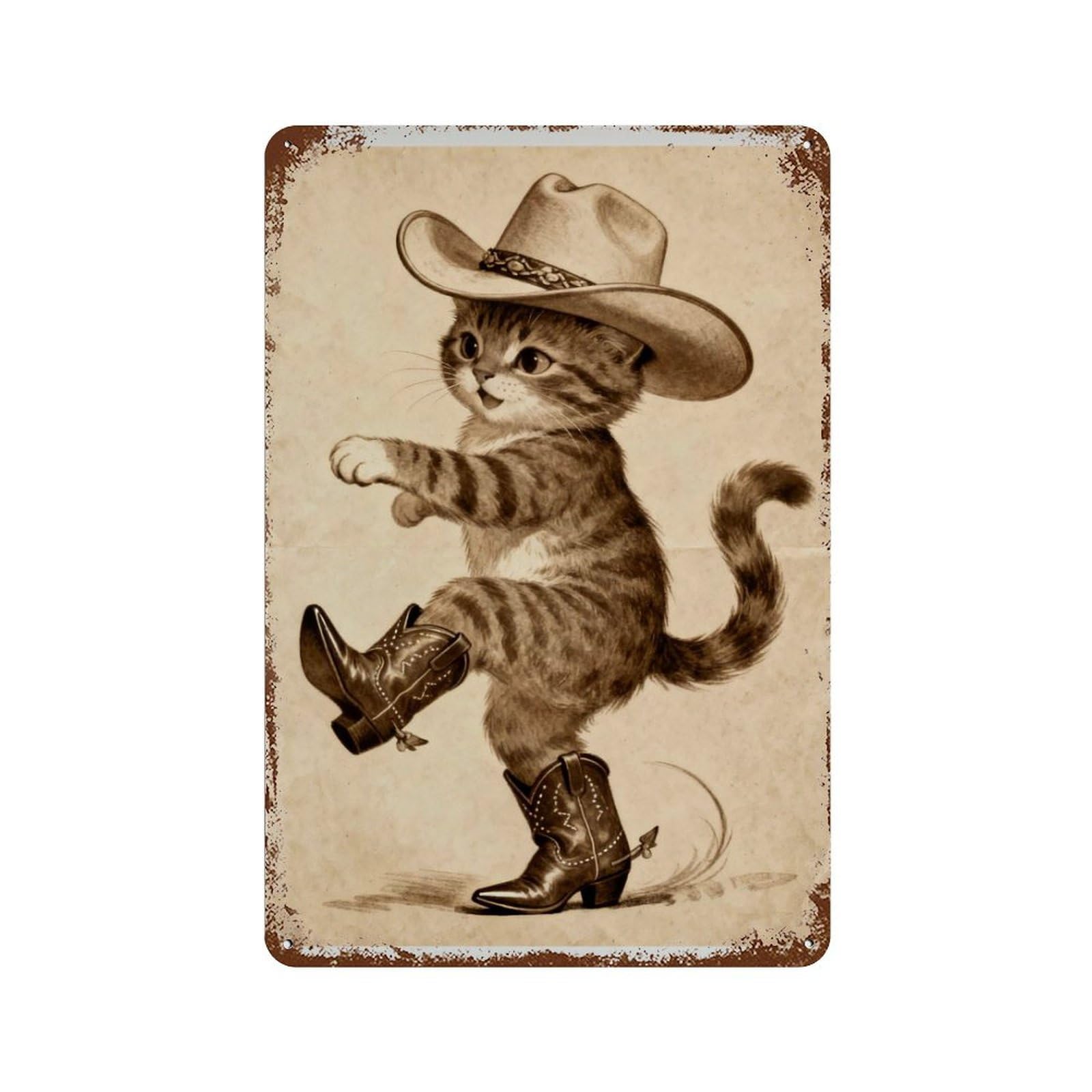 xiaoxiaoshen Vintage Cowboy Cat Poster， Western Wall Decor Art Metal Tin Poster Modern Home Decor Art Home Bar Shop Decorations Vintage Sign 30x20cm