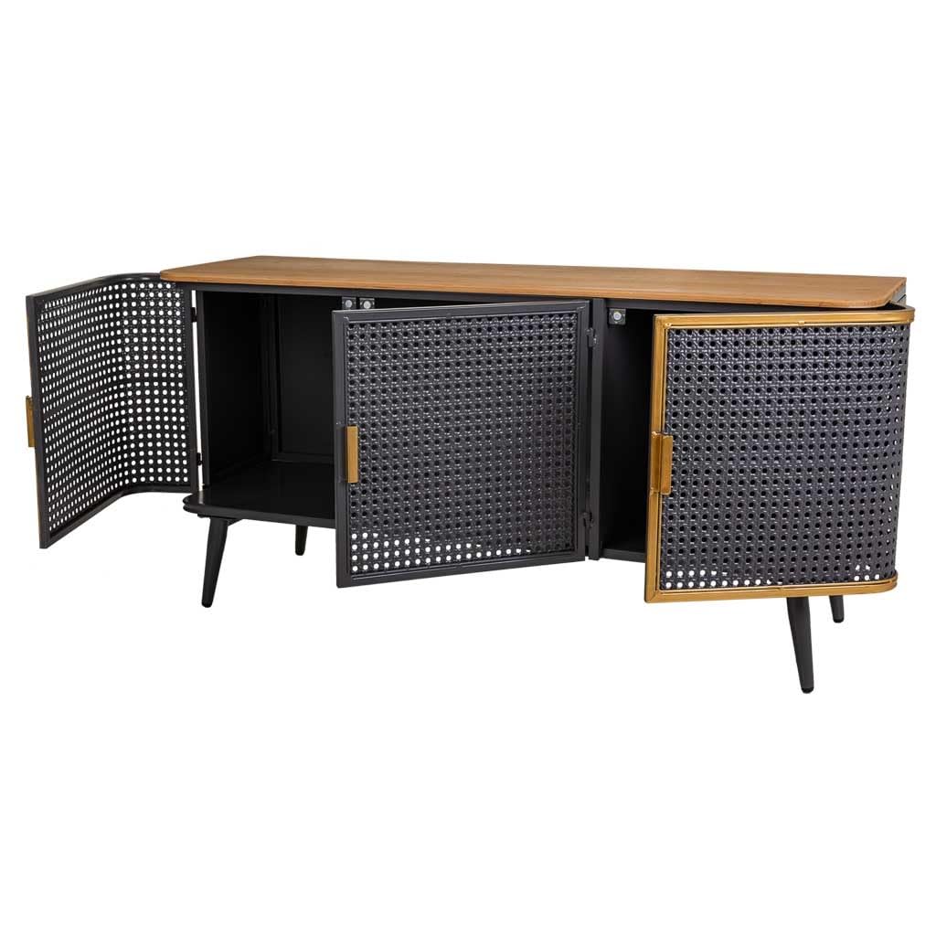WANDERLUST DECO Aparador de Metal y Madera 3 puertas 118x38x58,5h cm