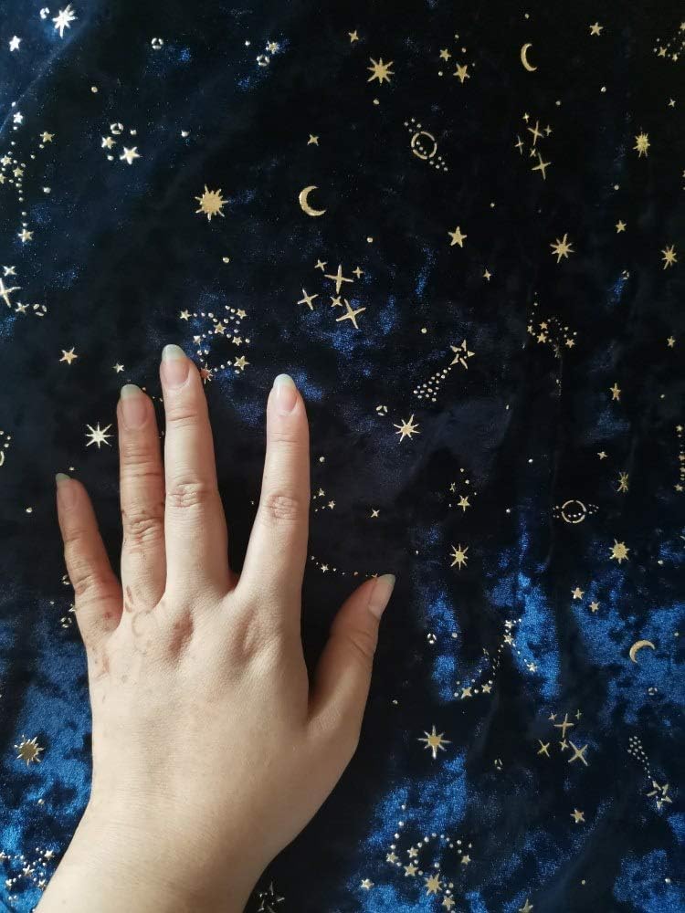 LNNW Tkaniny Tkanina aksamitna 160x100cm Miękki wzór gwiazdy i księżyca welurowa do rękodzieła DIY, dekoracji, tła zdjęć dla sukienki, sztuki i rzemiosła, szycia