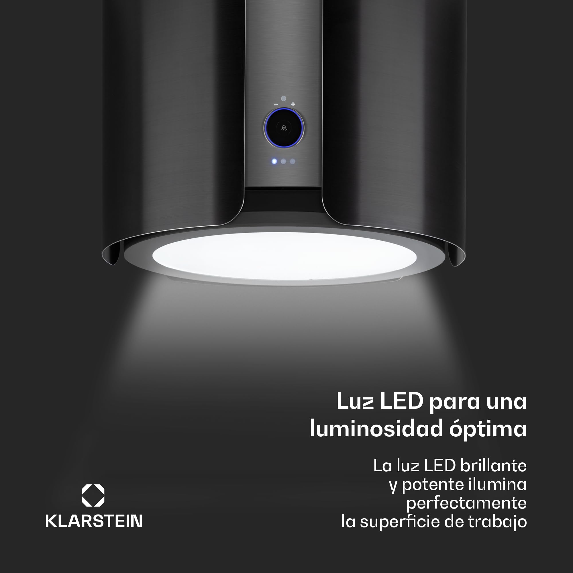 Klarstein Skyfall Smart – Extractor de humo tipo isla, campana aislada, control por aplicación móvil, 45 x 42 cm (ØxB), ventilación y extracción, 3 niveles, 402 m³/h iluminación LED, clase C, negro