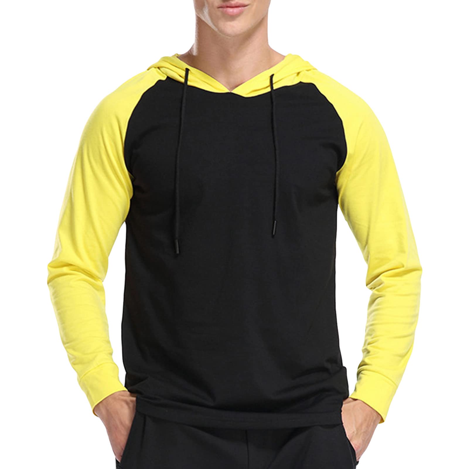 Men's Color Block Athletic Hooded Shirts Long Sleeve Workout Sport Sweatshirt Casual Running T Shirt Pullover Top (XX-Large,Black)