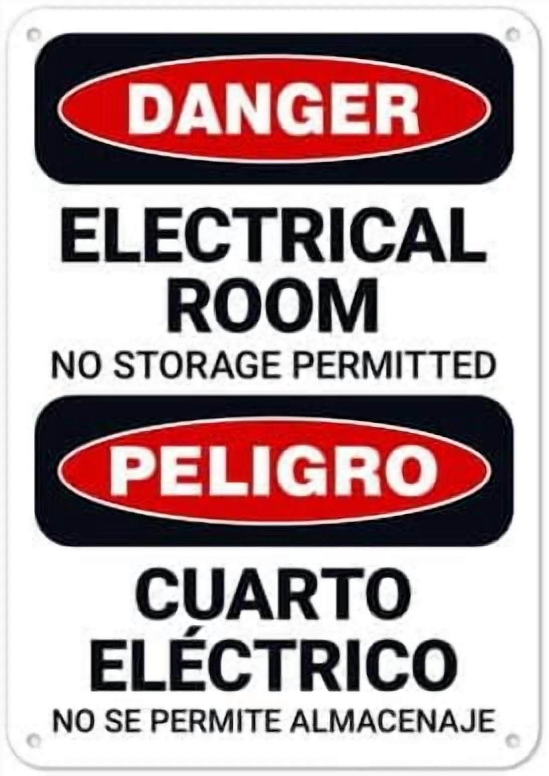(2-Pack) Metal Tin Sign Electrical Room No Storage Permitted Bilingual OSHA Sign Property Signs NO.27895 Sign 8x12 Inch - Clear Warning for Home & Use
