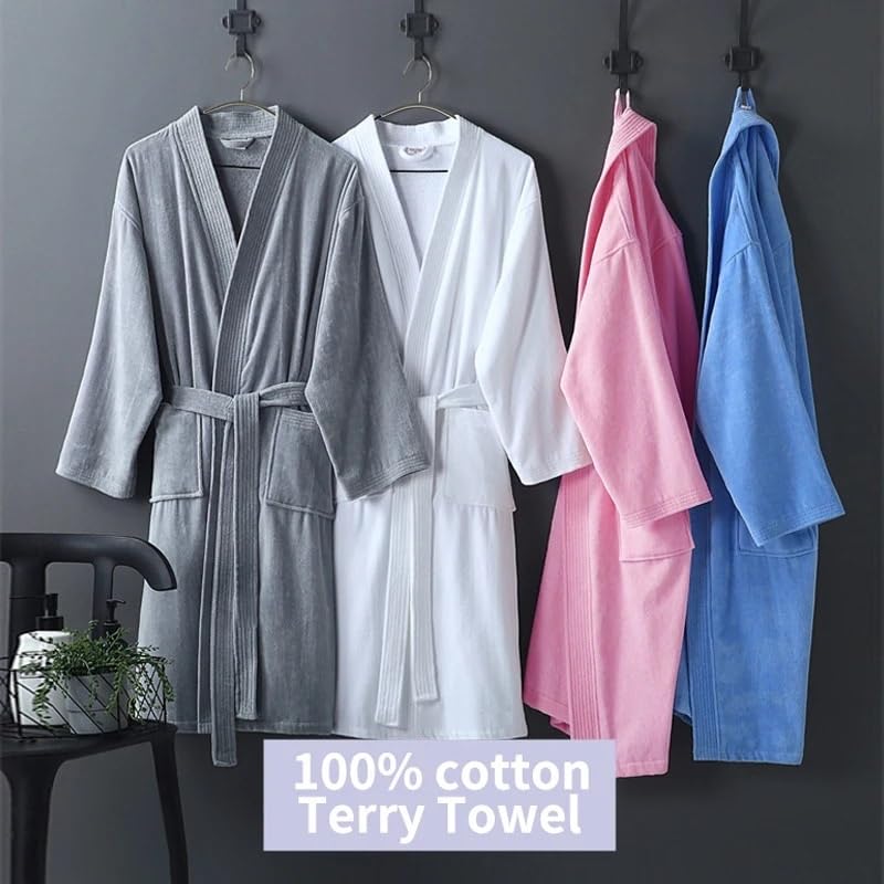 Piżama Piżama męska, Szlafrok frotte Plus Size Ręcznik wodny Kimono Szlafrok Zima Lato(Blue Terry Robe,L)