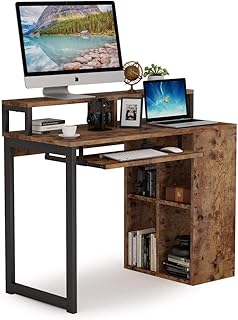 Tribesigns Computer Desk Writing Study Desk PC Notebook Laptop Study Table Office Desk Workstation Industrial Modern Simple Style with Iron Tube Frame and 4-cube Bookcase for Home Office