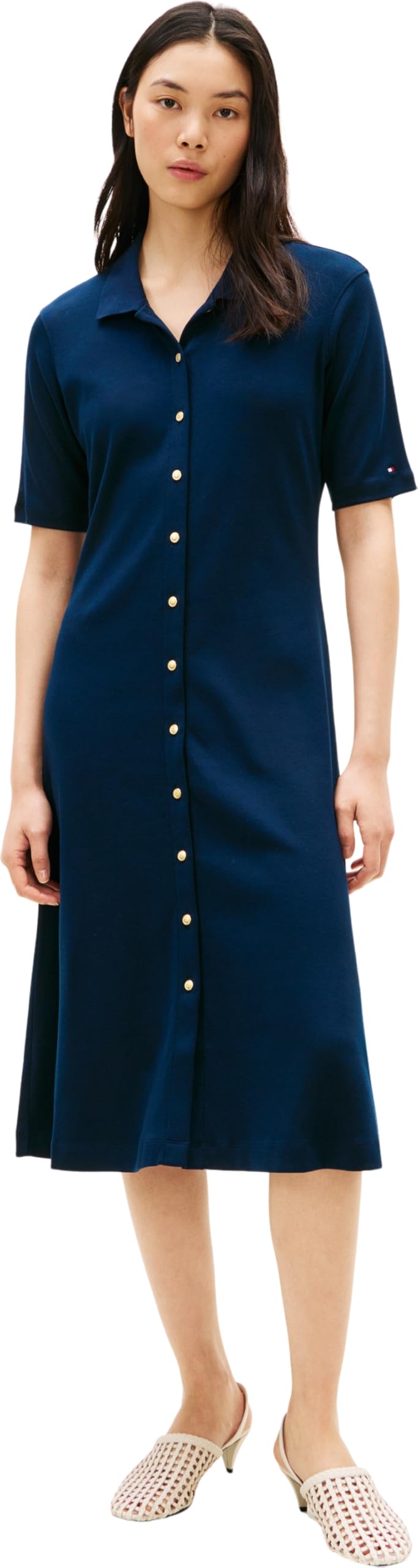 Tommy Hilfiger Gold Button F&f Midi Dress Ww0ww48776 Vestido Tipo Polo Mujer (Pack de 1)