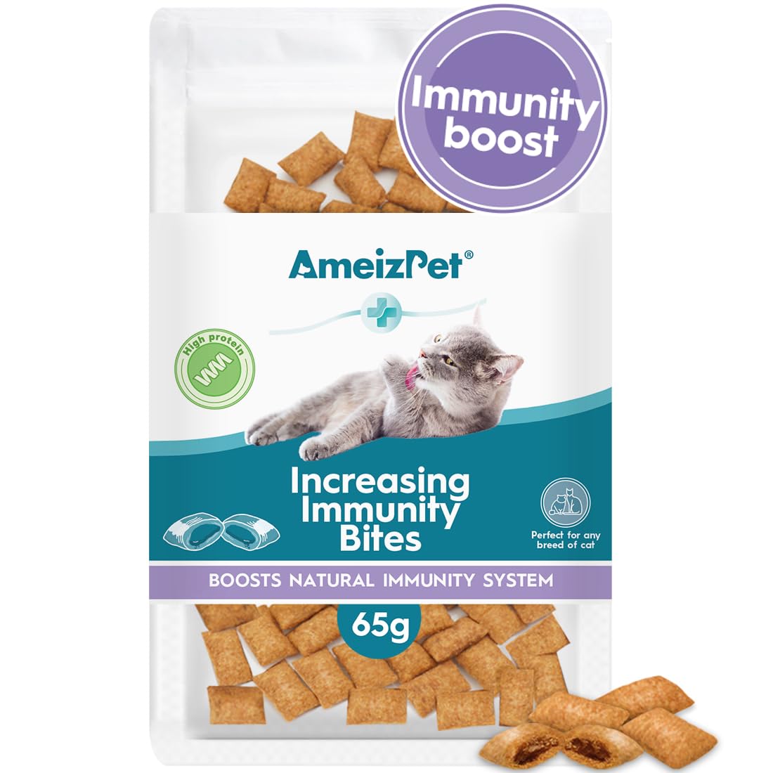 AmeizPet Immunity System Cat Dry Food, Cat Vitamin Treats, Healthy Bites Cats Treats - Crunchy Cats Biscuits 65 g (2.3 oz) โ image 1