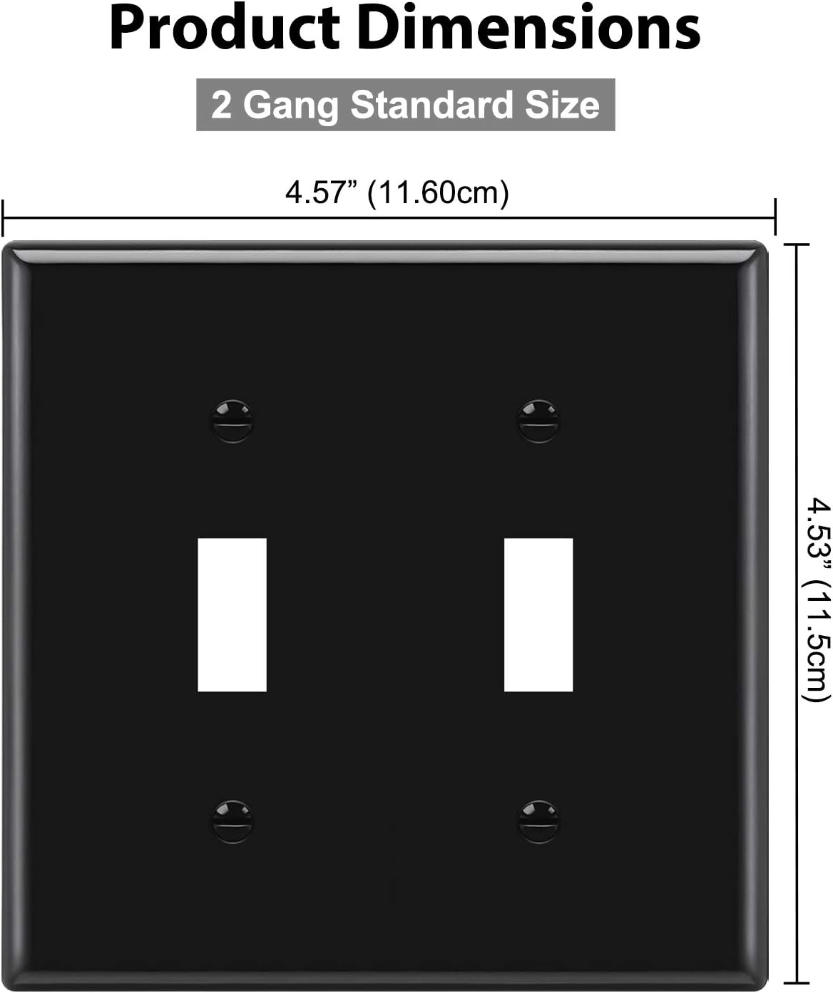[2 Pack] BESTTEN 2-Gang Toggle Wall Plate, Unbreakable Polycarbonate Toggle Light Switch Cover, Standard Size, UL Listed, Black