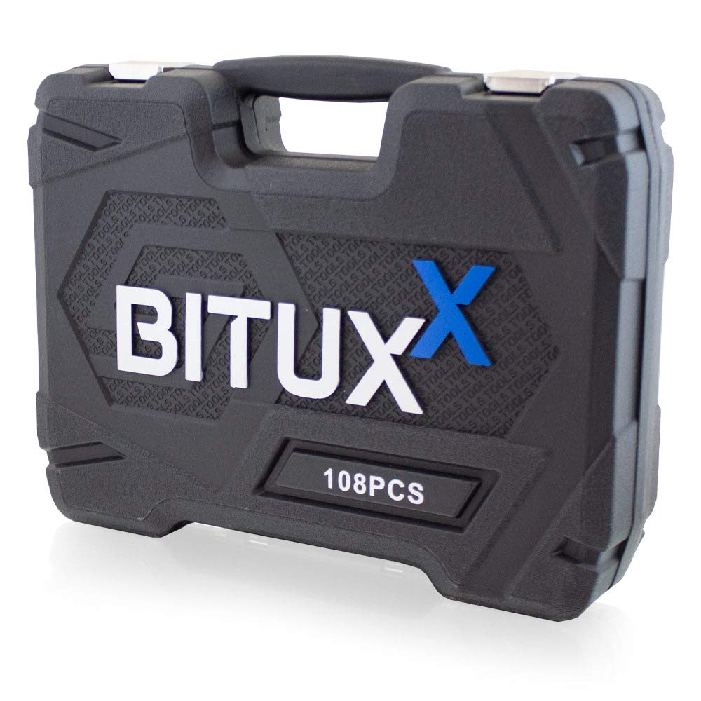 BITUXX 108 Teiliges Werkzeugkoffer Knarrenkasten Werkzeugset Werkzeugkasten Ratschenkasten Steckschlüssel Bit Sechskant Werkzeug Set