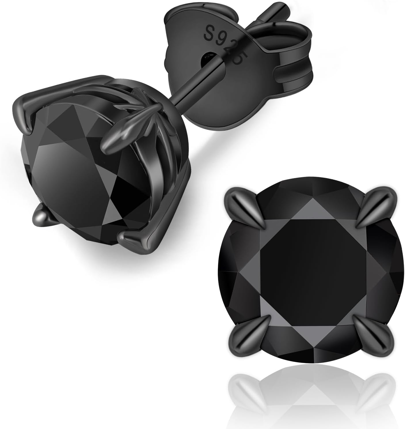 KRKC Black Moissanite Stud Earrings for Men, D Color VVS1 Clarity, Lab Created Diamond Earrings, Vermeil 925 Sterling Silver Hypoallergenic 14K Black Gold Friction Back Earrings Jewelry for Men Women Gift