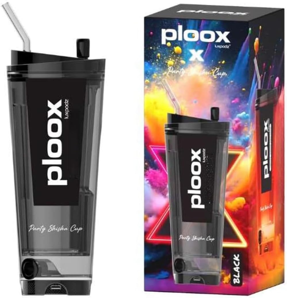 Ploox X Party Cup – Electric Portable Hookah with LED Light & USB-C Charging | Charcoal-Free Modern Hookah for Parties & On-the-Go Use (Black)