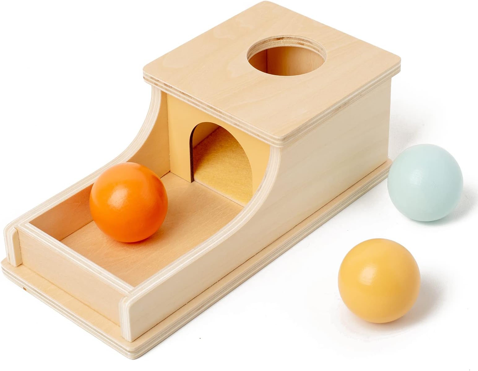 Montessori Object Permanence Box for Babies, Wooden Ball Drop Toy