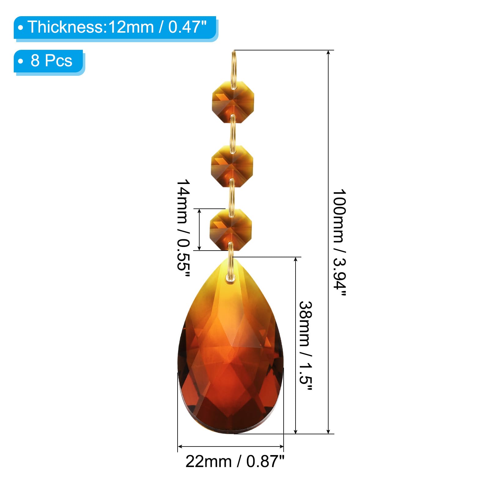 PATIKIL Teardrop Crystal Chandelier, 8 Pack 100mm Length Prisms Part Dark Amber, Kleine - Image 2