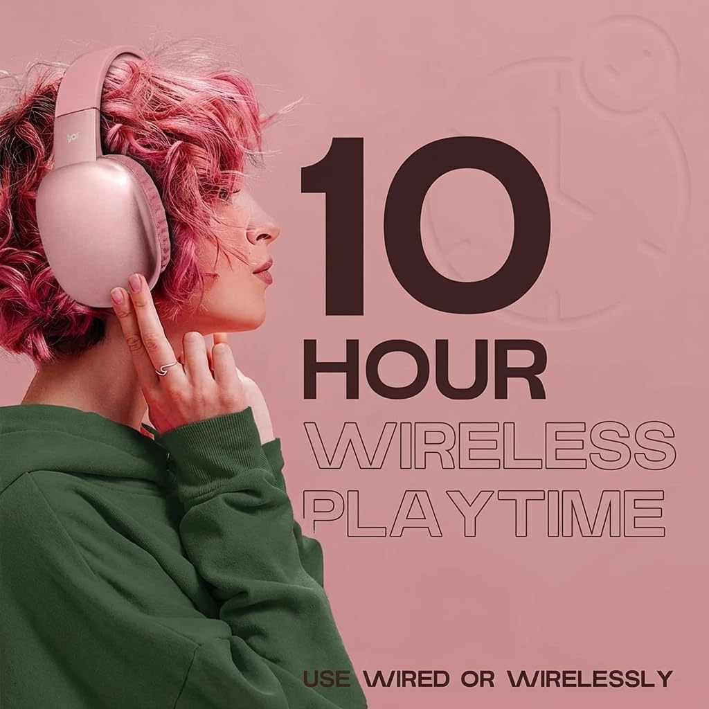 iJoy Ultra Wireless Over-Ear Bluetooth Headphones with Mic, Bluetooth Headset with Backup Wire & SD Slot, Wireless Headphones for Work, School & Gym (Pink)