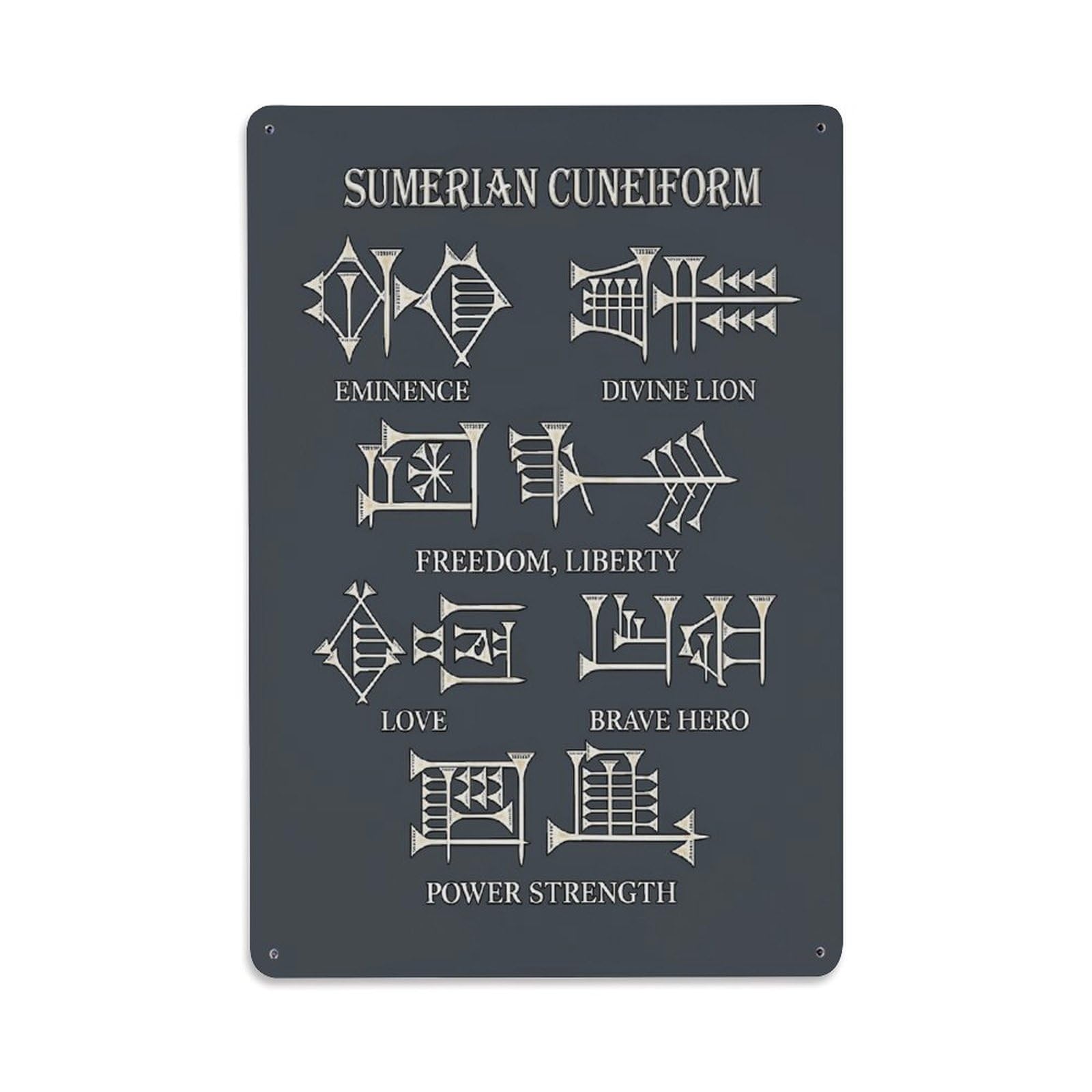 Sumerian Cuneiform Symbols Ancient Script Vintage Tin Sign Retro Metal Wall Decor Metal Poster, Home Bar Garage Farmhouse Cafe Wall Art Decoration 8x12Inches