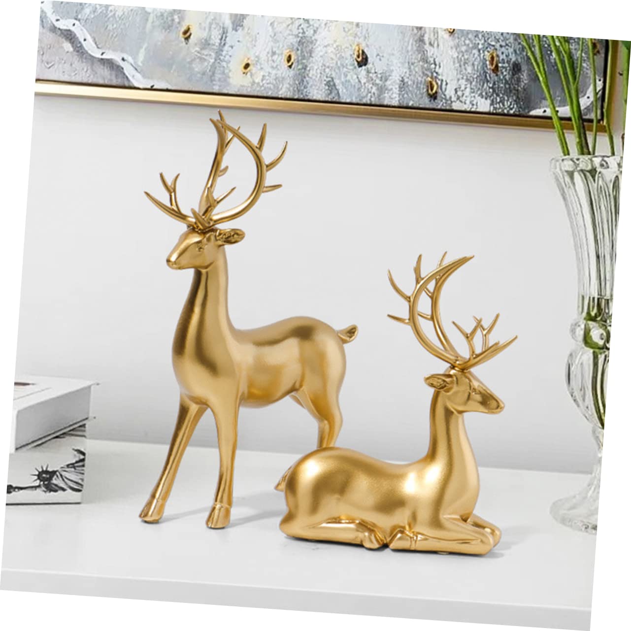 Ciieeo Scultura Di Cervide in Resina 2 Pezzi Decorazione Natalizia Da Tavolo Per Festa Di Natale Regalo Sicuro e Decorativo Per Ragazzo Ragazza Soggiorno e Cameretta