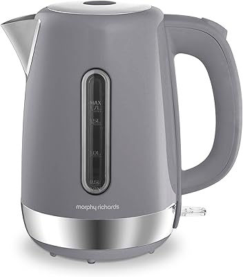 Morphy Richards Equip Kettle, 1.7L, 3Kw Rapid boil, Removable Limescale Filter, Easy View Water Gauge, Stainless Steel Case, Grey, 102787