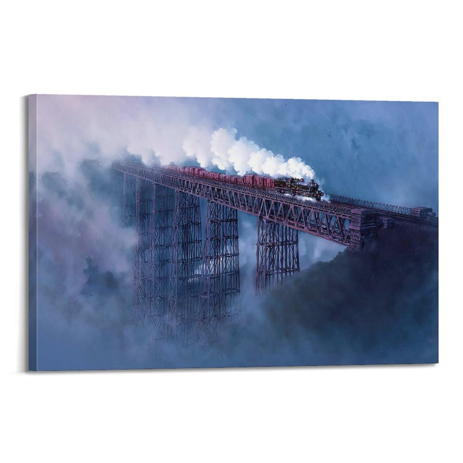 ZSZWHJ Industrial Art Poster Steam Train on Viaduct Poster Decorative Painting Canvas Wall Posters And Art Picture Print Modern Family Bedroom Decor Posters 12x18inch(30x45cm)