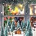 Marsui Christmas Pine Trees Artificial Snow Frost Trees Green Bottle Brush Trees with Christmas Miniature Village House, Mini Street Light, Deer Toys Figure for Christmas Decoration, Set of 30