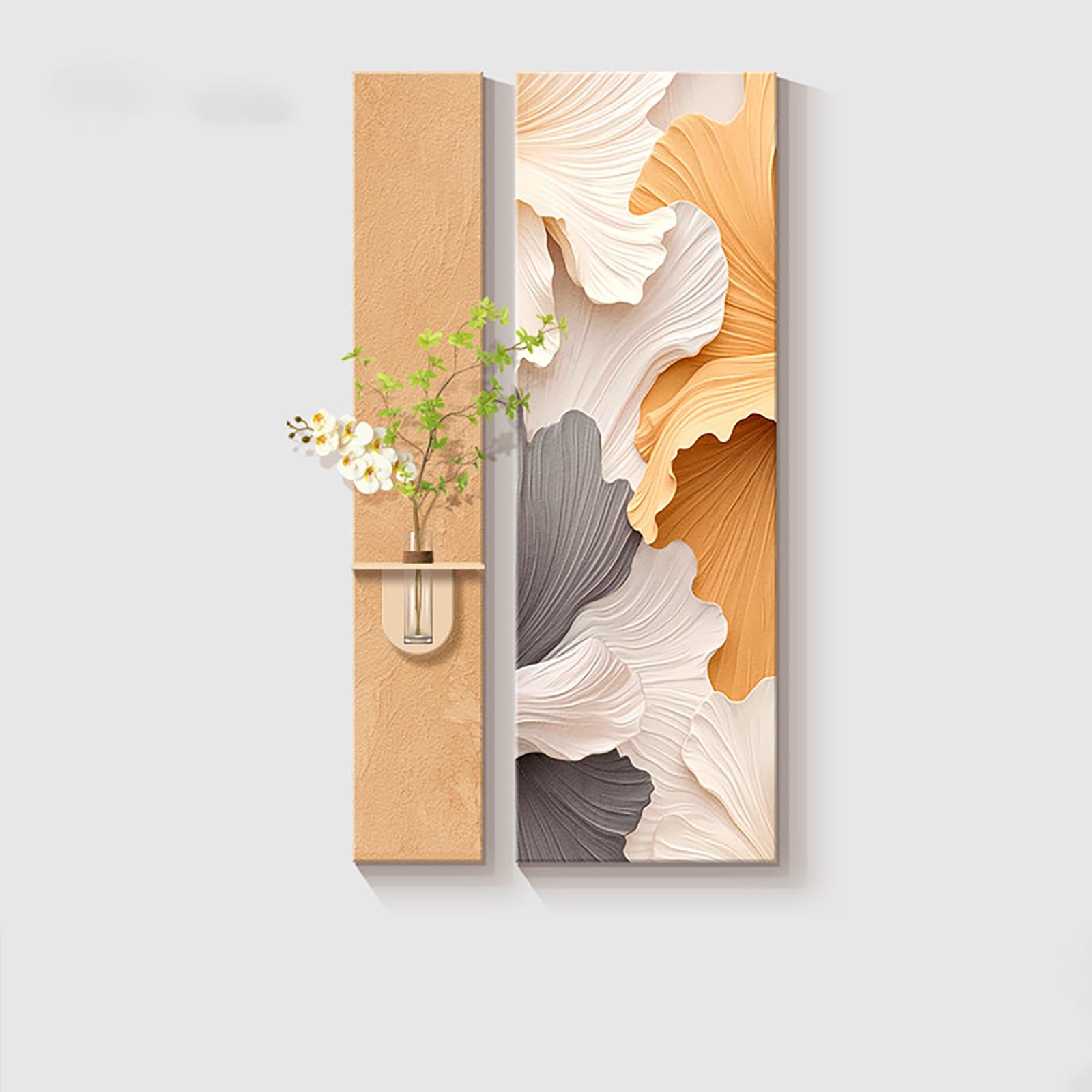 ZCQMSCWW Borderless Sandstone 3D LED Wall Art, Plug in Powered Vertical Hanging Decor with Artificial Greenery and Water Storage Vase for Living Room Bedroom(B,60 * 120cm/23.6 * 47.2in)