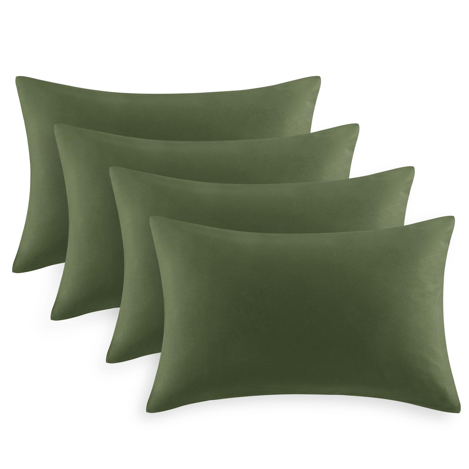 Tifschlaf Pillow Cases 4 Pack - Olive Green Pillowcases Plain Pack of 4, Super Soft Brushed Microfiber Standard Queen Pillow Covers With Envelope Closure, 50x75 cm