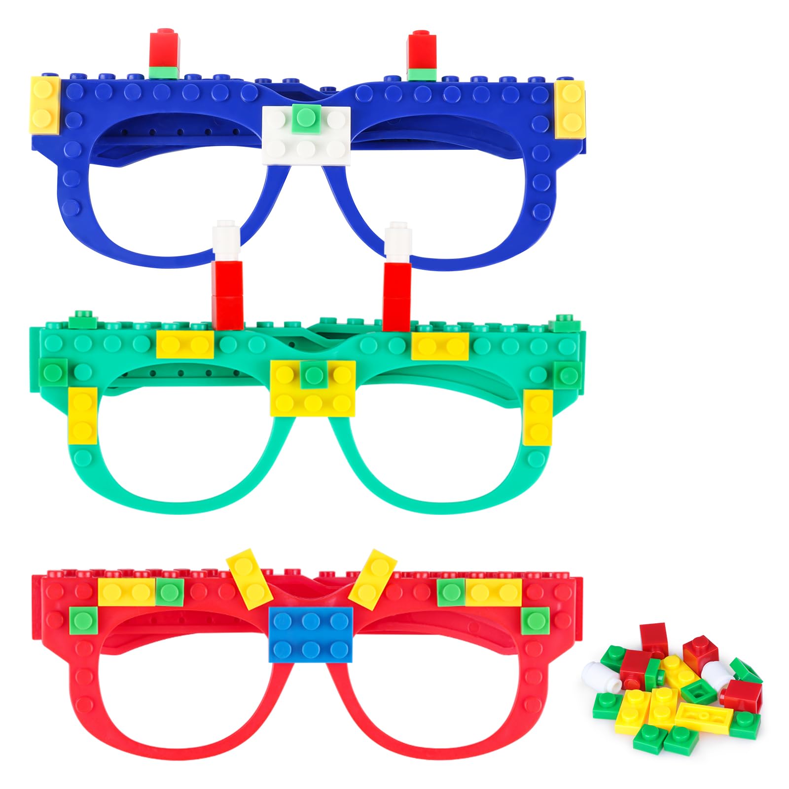 15 Pcs DIY Building Bricks Glasses Building Blocks Games for Kids Toddlers Building Block Birthday Party Supplies Carnival Themed Decorations Party Favor