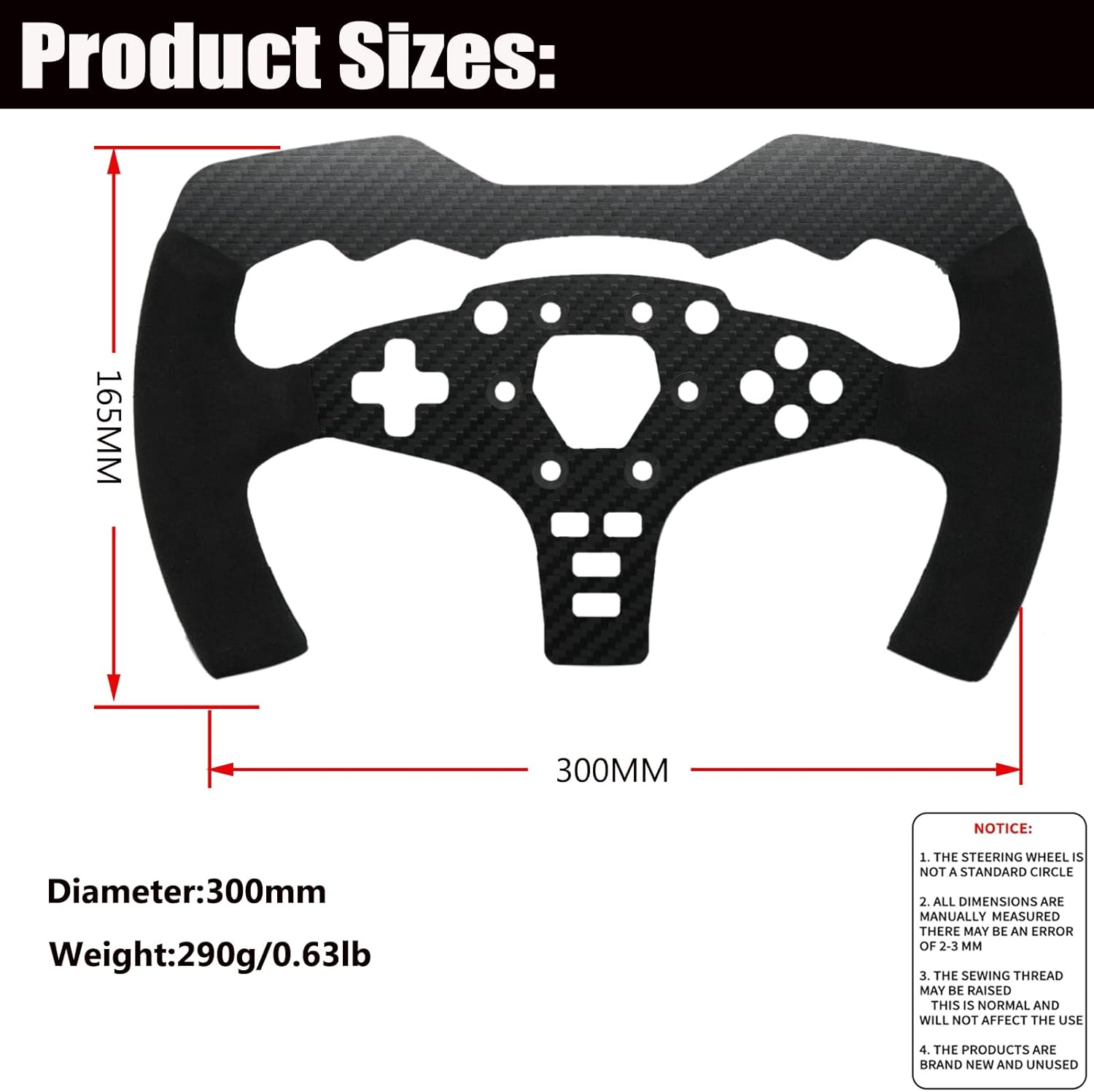 Replace 12 inch Original Carbon Fiber Suede Wheel MOD F1 GT3 GT4 For MOZA ES/ESX Lite Steering Wheel; Leather Sim Racing Hub on R3/R5/R9/R12 Direct Drive Base (12 Inch F1 Suede For MOZA ES/ESX)
