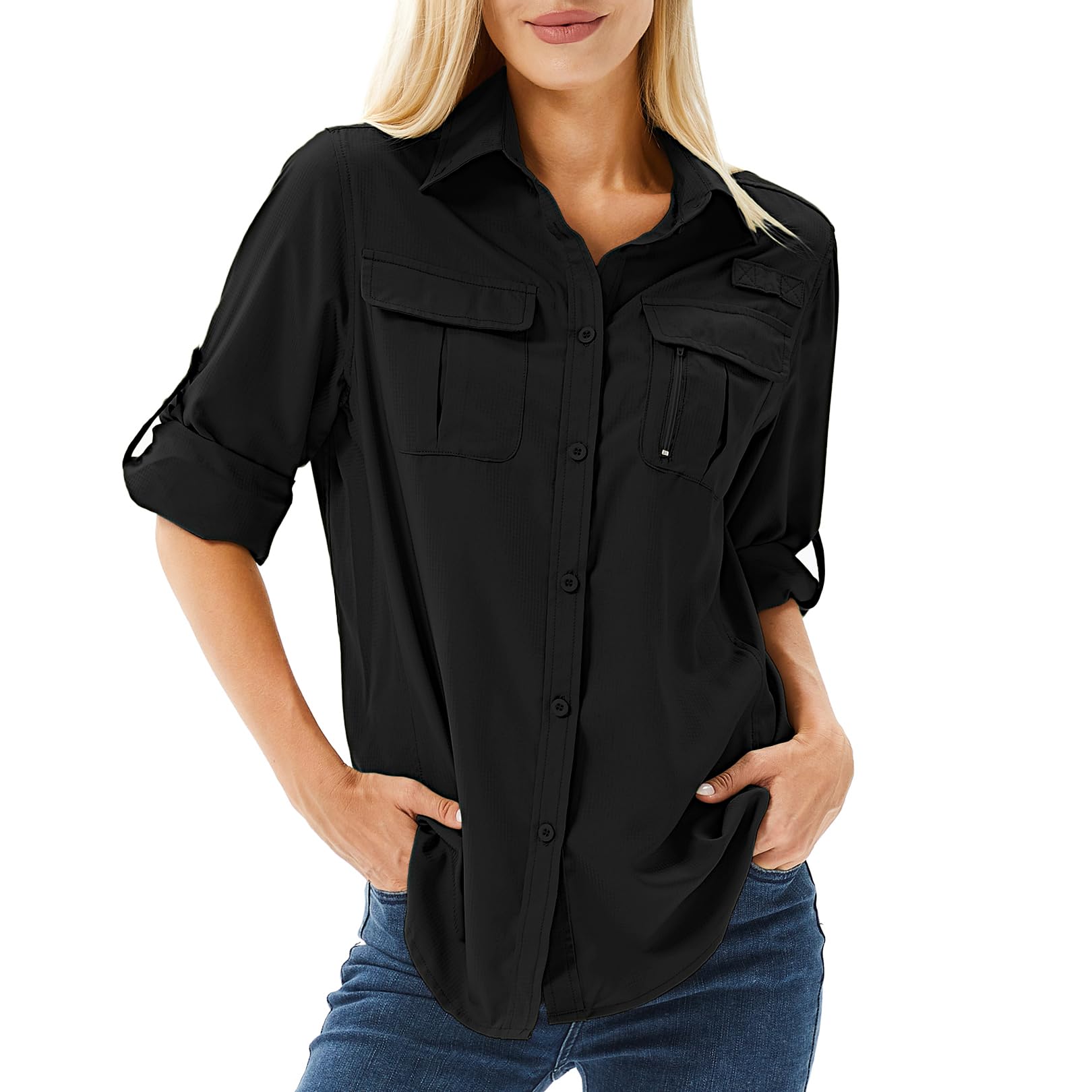 Toumett Women's UPF 50 Long Sleeve UV Sun Protection Safari Shirts Outdoor Quick Dry Fishing Hiking Travel Shirts