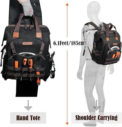 Miniatura 9 de WELKINLAND Mochila de lona HAVC con 88 bolsillos encerados, mochila de herramientas de electricista resistente, mochila de herramientas para
