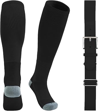 QBK Toddler Baseball Socks & Belt Combo Set for Kids 2-16Y Tee Ball Socks