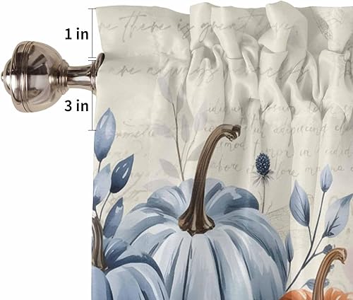Miniatura 5 de Cenefas de cortina de otoño con diseño de calabazas azules, naranjas y grises, para ventanas y sala de estar, cenefas botánicas de Acción de Gracias