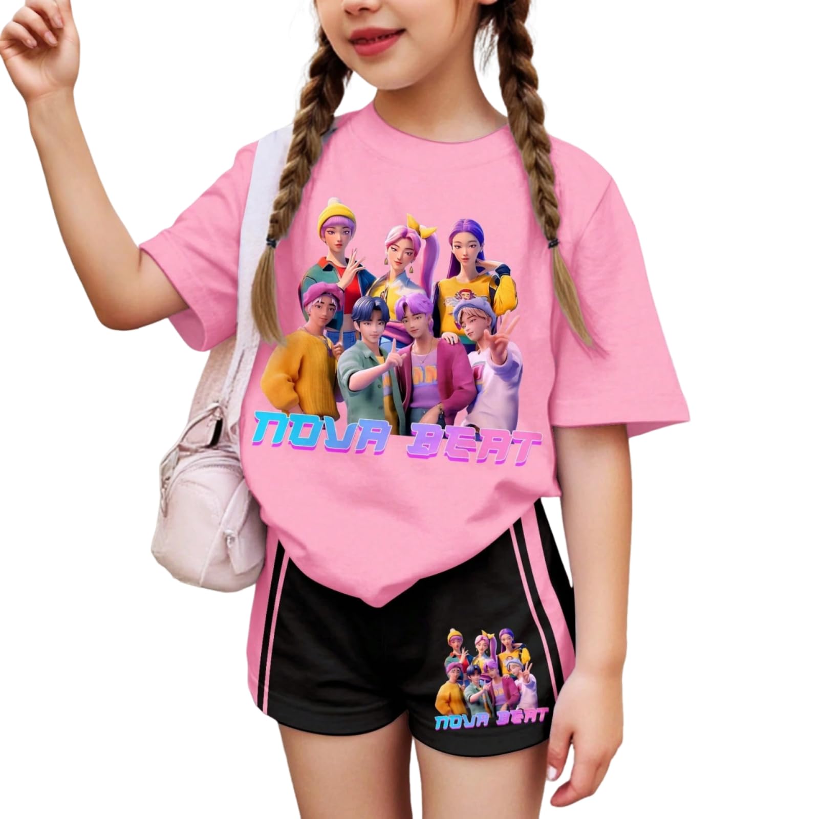 Kpop Kostüm Bekleidungssets Für Unisex Kinder 2-Teiliges Sport T-Shirts Und Hosen Kurzarm Kinder Party Outfits Bekleidungssets Zweiteiler Sommer Trainingsanzug Hip Hop Kleidungsset