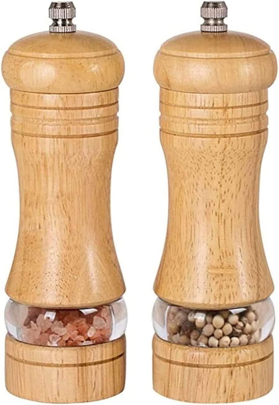 Salt and Pepper Grinder Set – Manual Wooden and Acrylic Shakers with Adjustable Ceramic Core, Pack of 2, for Fine to Coarse Grinding