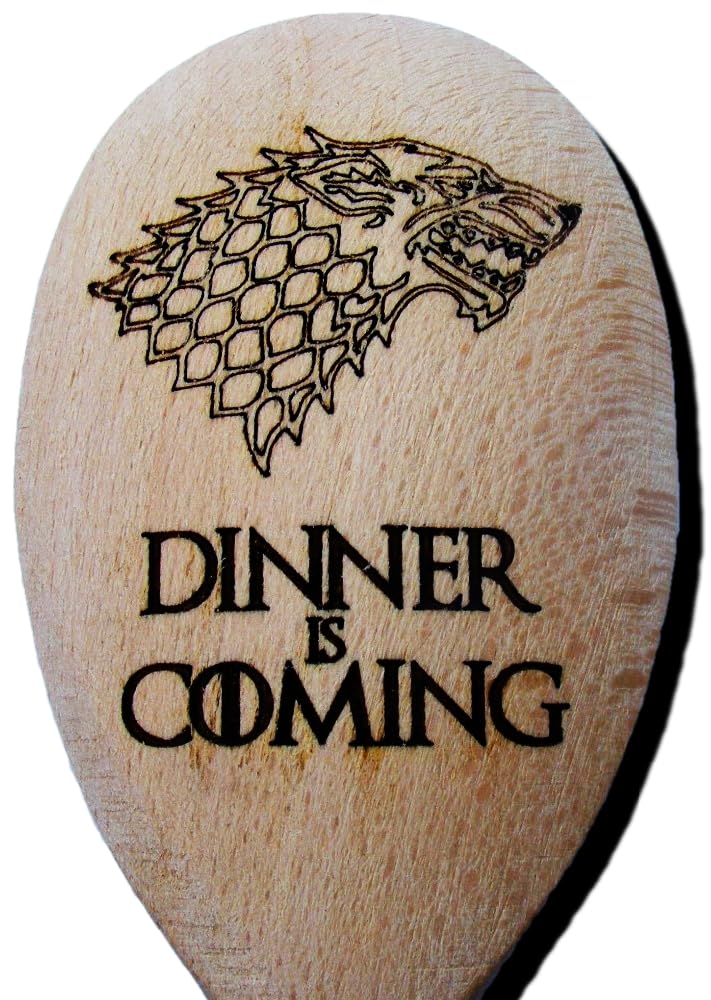 Fastcraft Brown Game Of Thrones Inspired Wooden Baking Spoon Novelty Wood Kitchen Cooking Birthday Present Gift Laser Engraved (Wooden Dinner Is Coming Spoon)