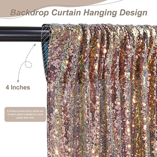Image of Sparkly Sequin Backdrop Curtains 4 Pcs 2ftx8ft Black Gold Birthday Party Backdrop Sequence Sequin Drapes Fabric